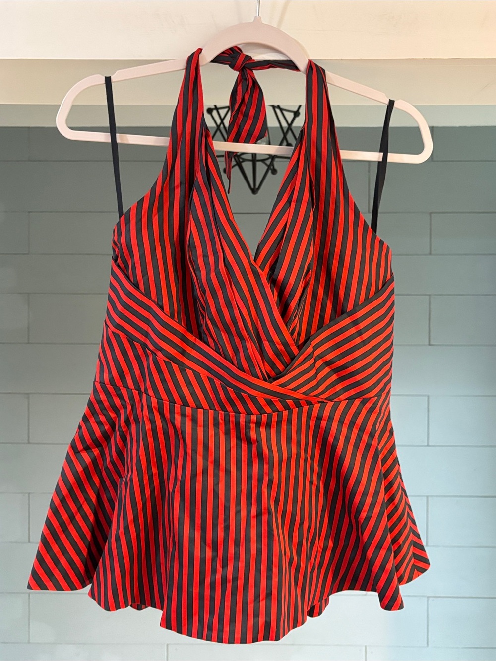 Odille Red and Navy Striped Halter‎ Peplum Camisole